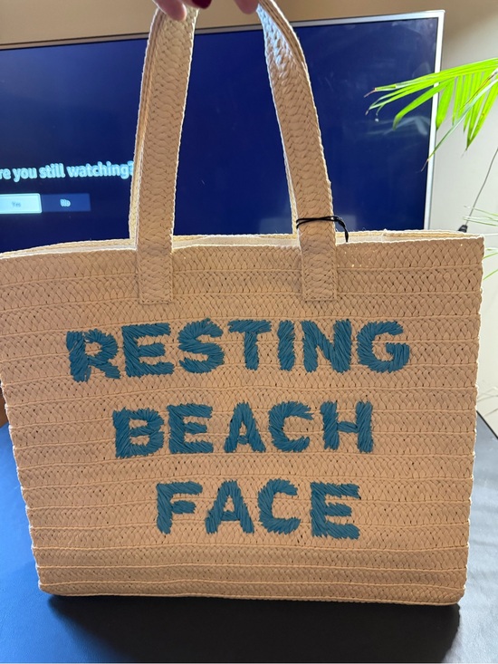 Btb Los Angeles Handbags - BTB Los Angeles Resting Beach Face Straw Tote NWT